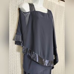 R & M Richards Navy Jumpsuit with Sequin Trim